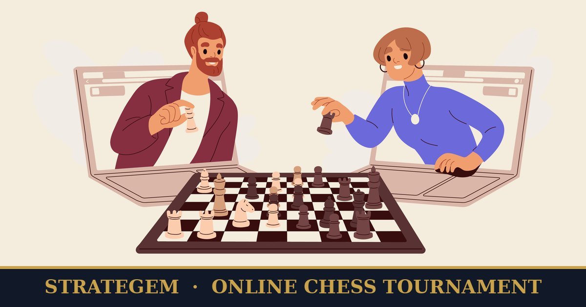 Two players on laptops playing chess over one board